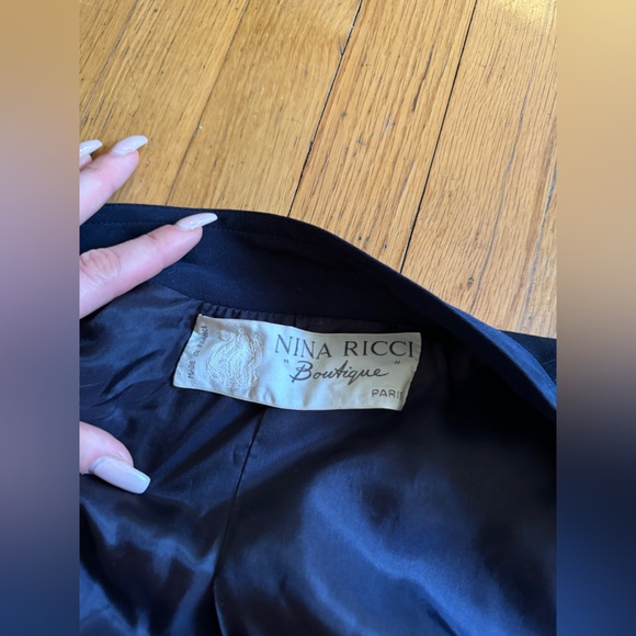 80s Vintage Nina Ricci Navy Blue Wool Trench Style Coat - Picture 4 of 10